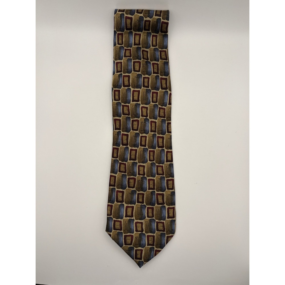 J. Garcia Mens Silk Tie New York NY Collection Fourteen Abstract Geometric Gold